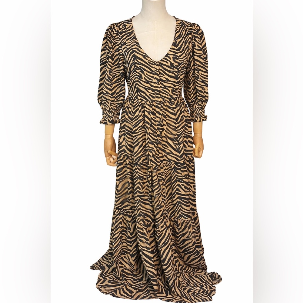 The Drop Black and Cream Animal Print Long Sleeve Dress